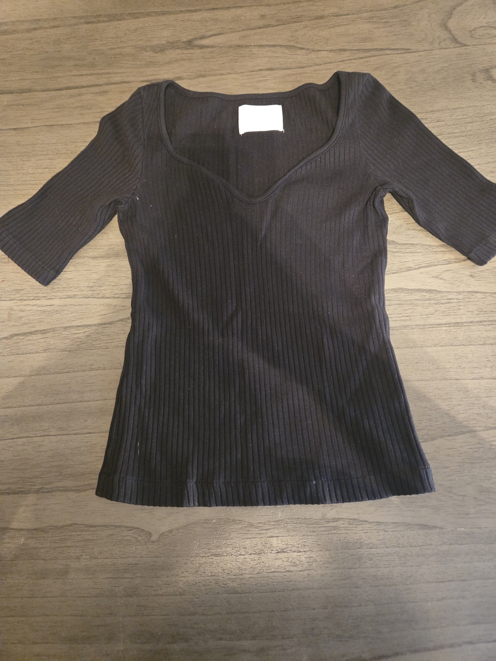 Citizens Of Humanity Black Ribbed V-Neck Short Sleeve Top